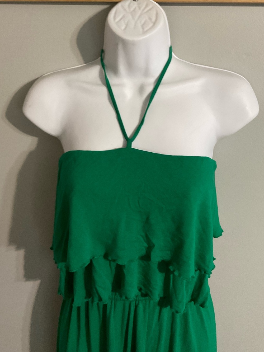 Mossimo Supply Co. Vibrant Green Halter High-Low Ruffle Bodice Maxi Dress- Large - Picture 4 of 7